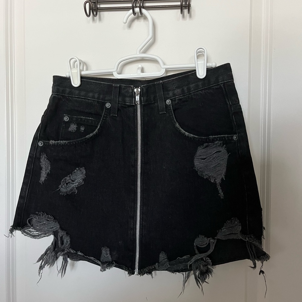 carmar distressed black denim skirt